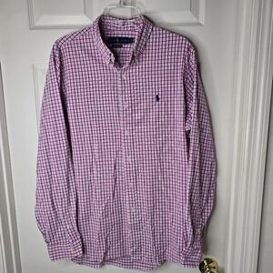 Ralph Lauren Performance cherry white‎ and navy plaid button down mens shirt L